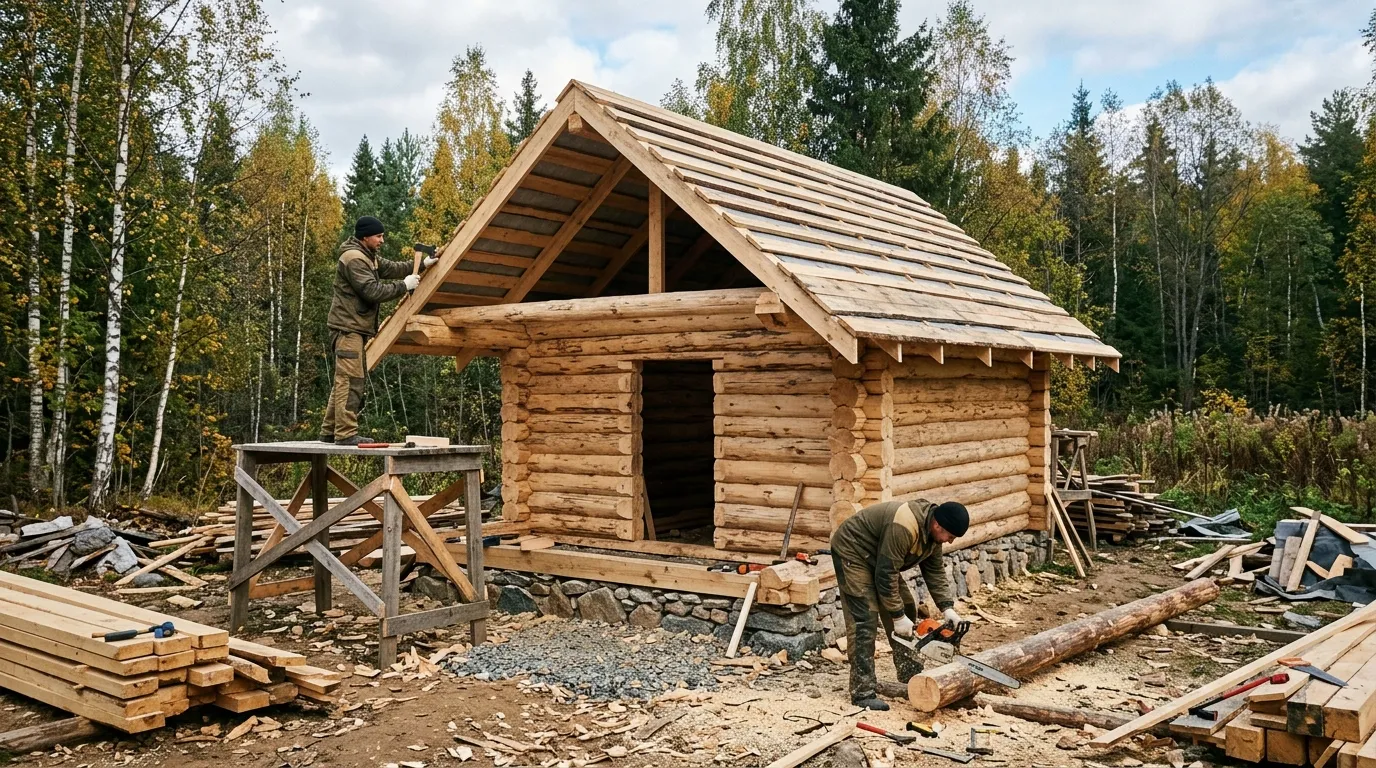 Как построить двухскатную крышу на баню
